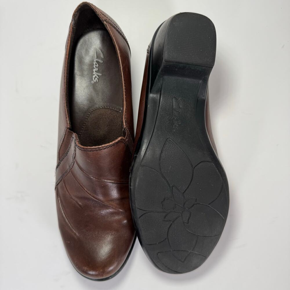 Clarks 89488 Slip On Casual Comfort Patridge Brown Leather Shoes Women Size 8.5 - Picture 5 of 7